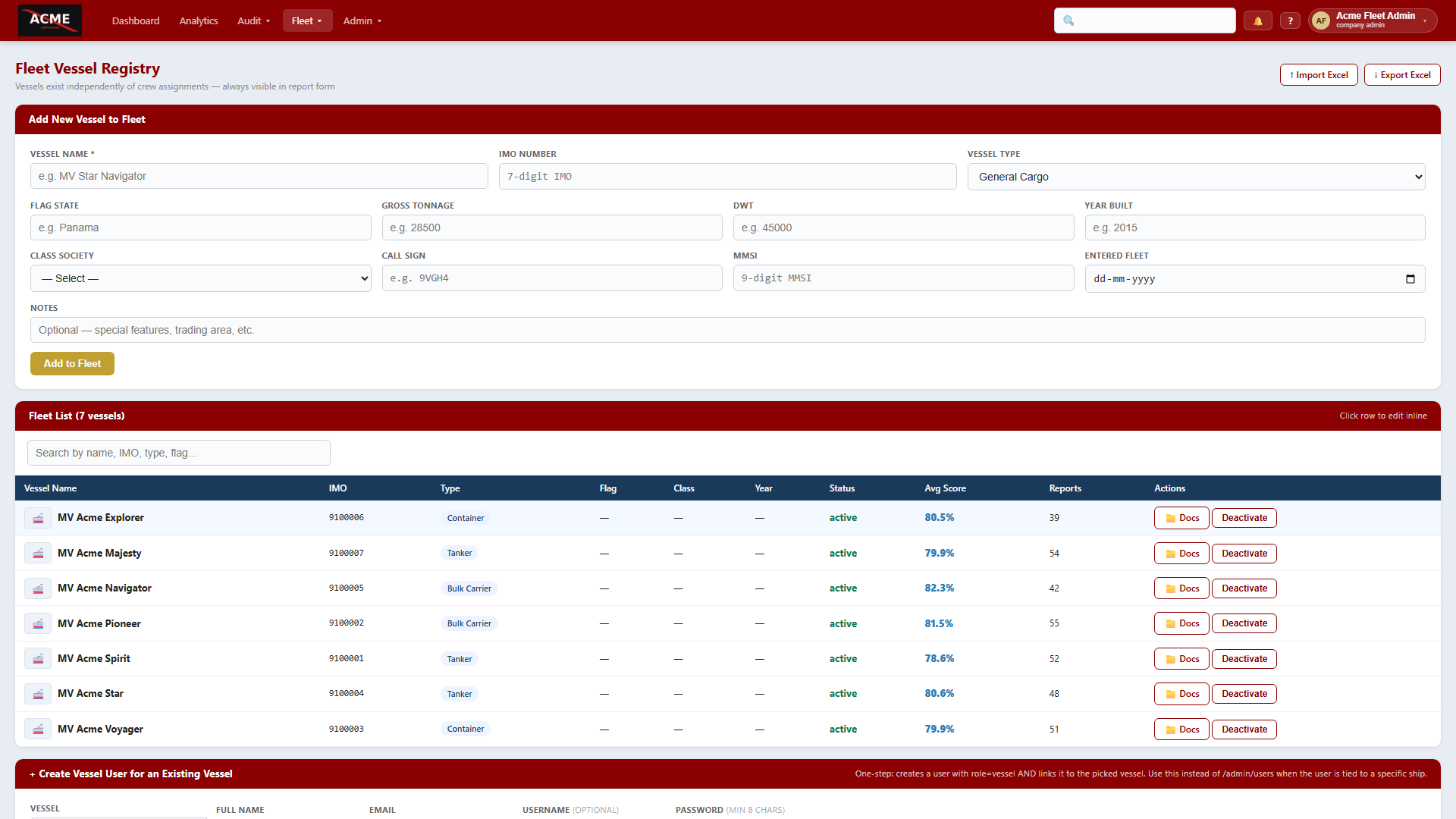 Fleet & vessel administration
