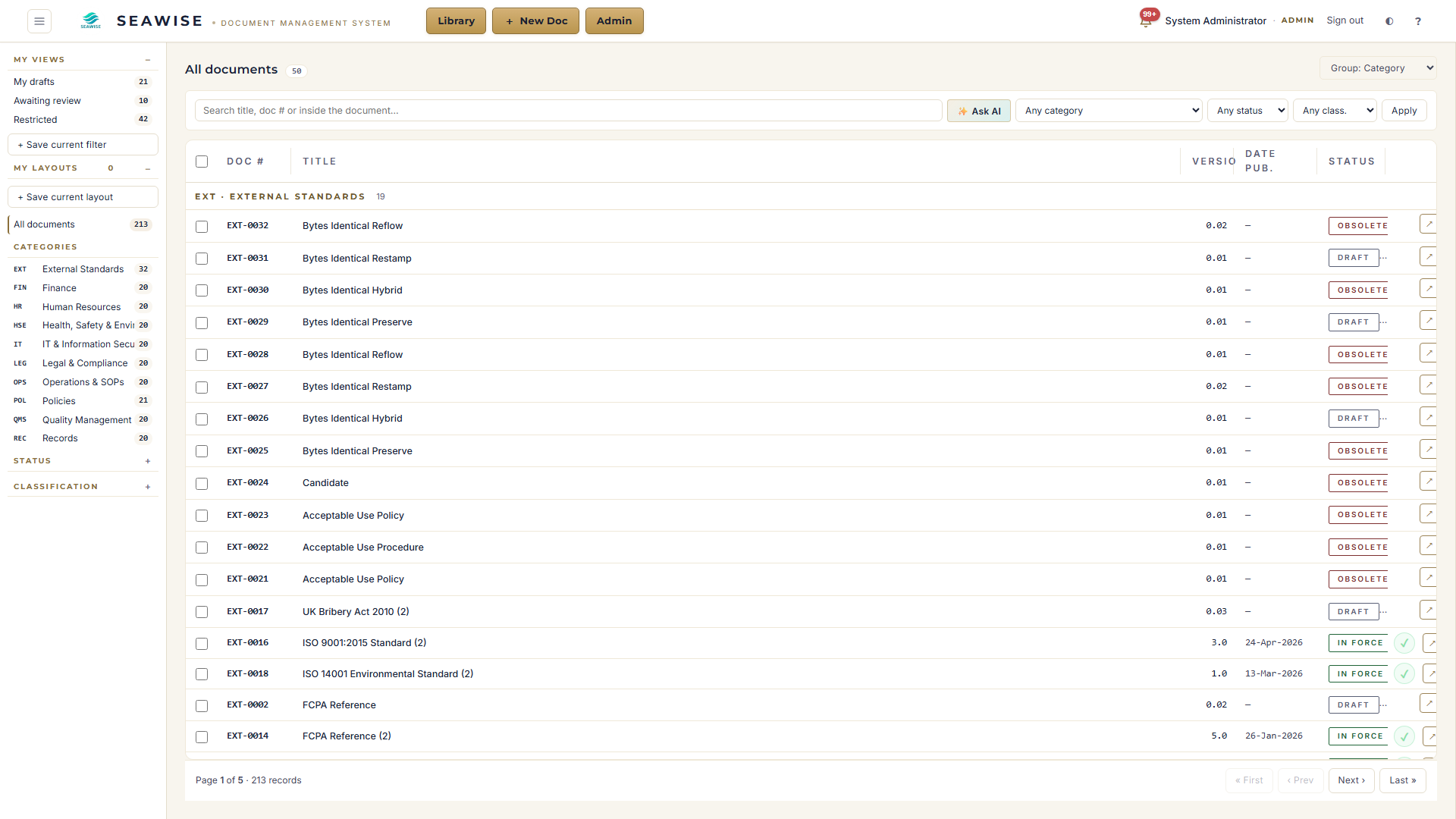 Searchable controlled-document register