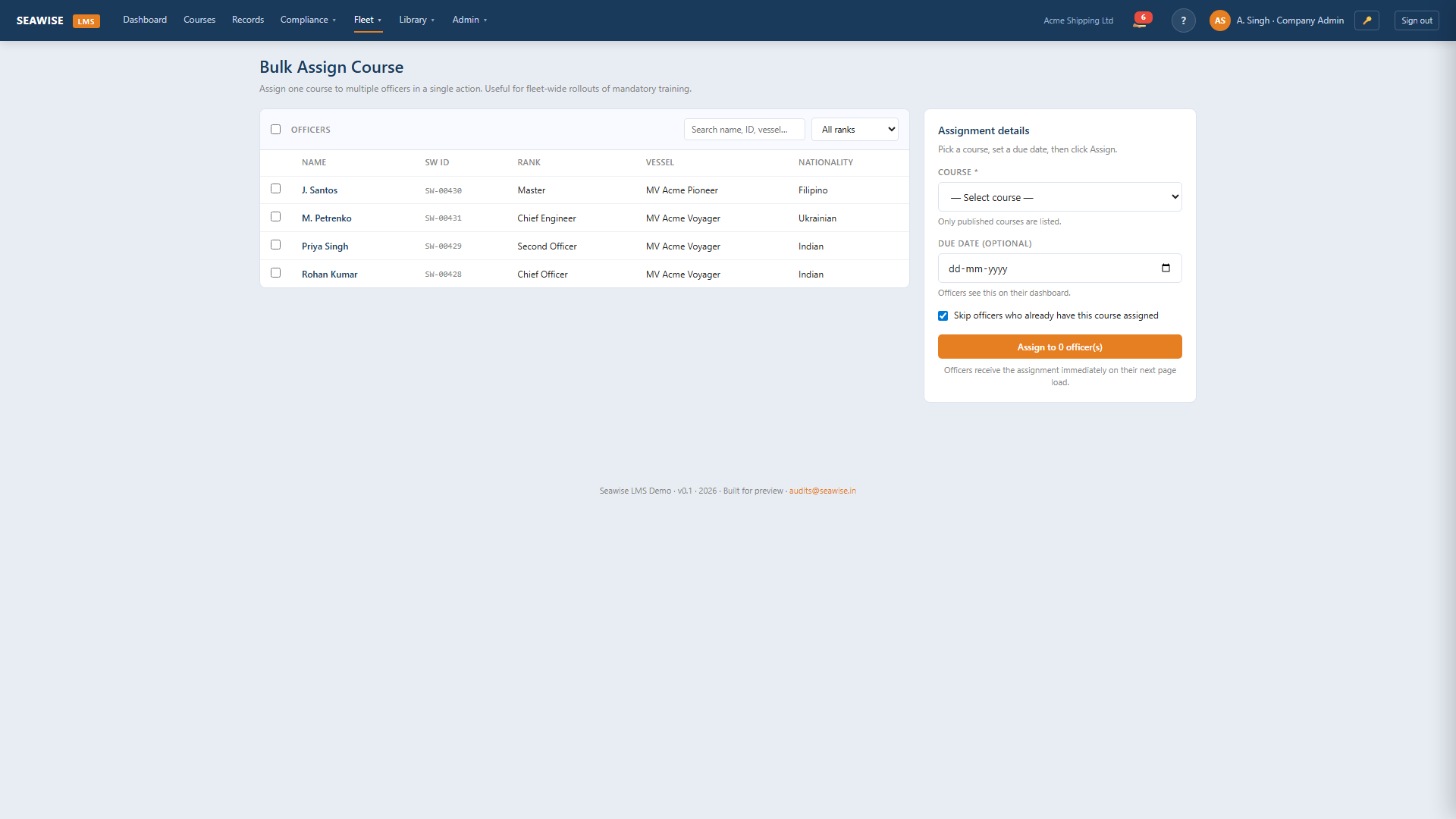 Bulk-assign training