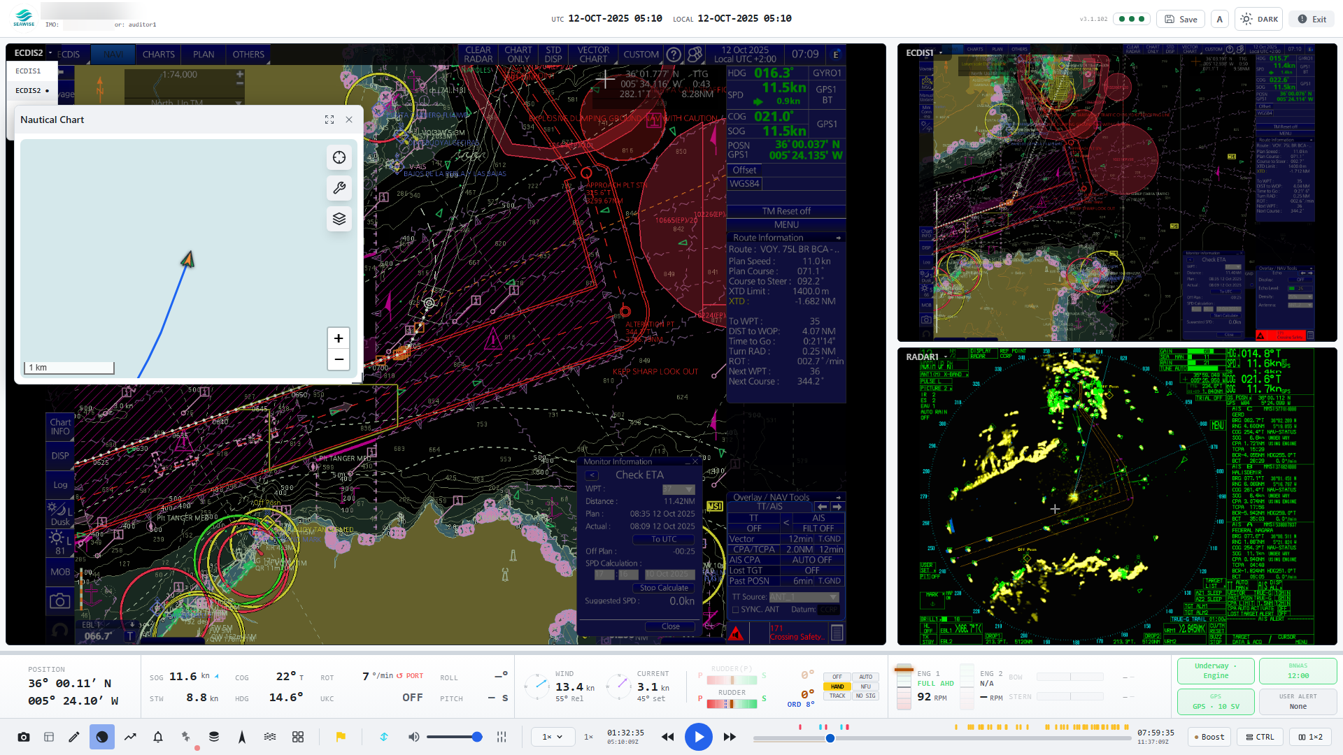 Voyage track on a nautical chart